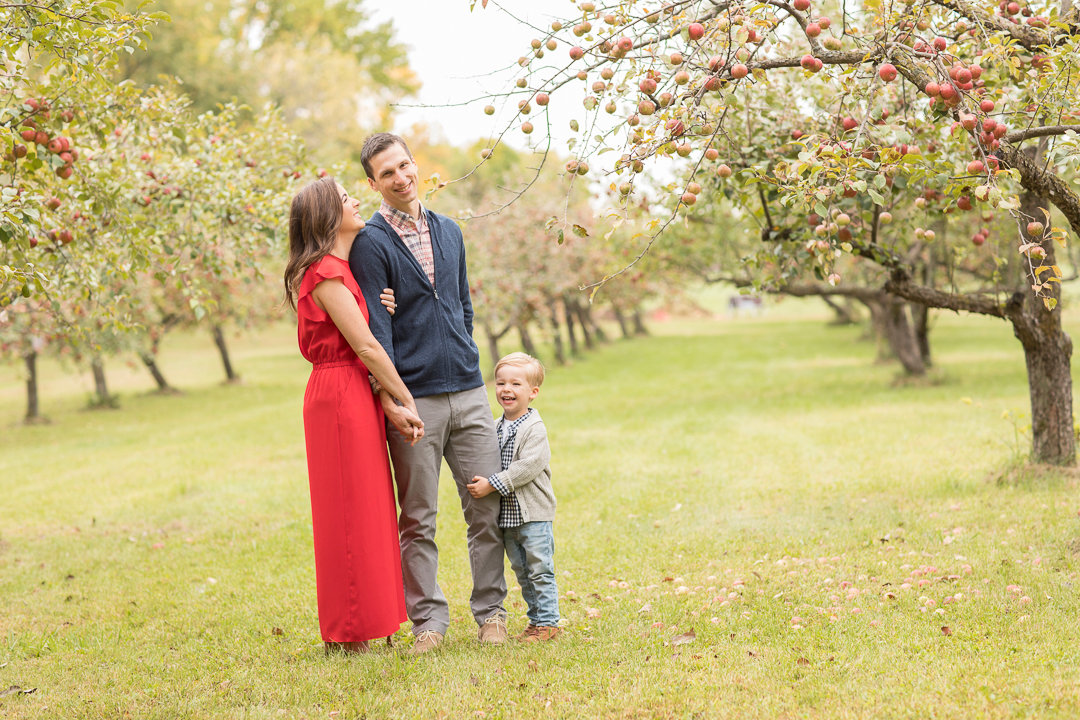 Family portrait in an apple orchard